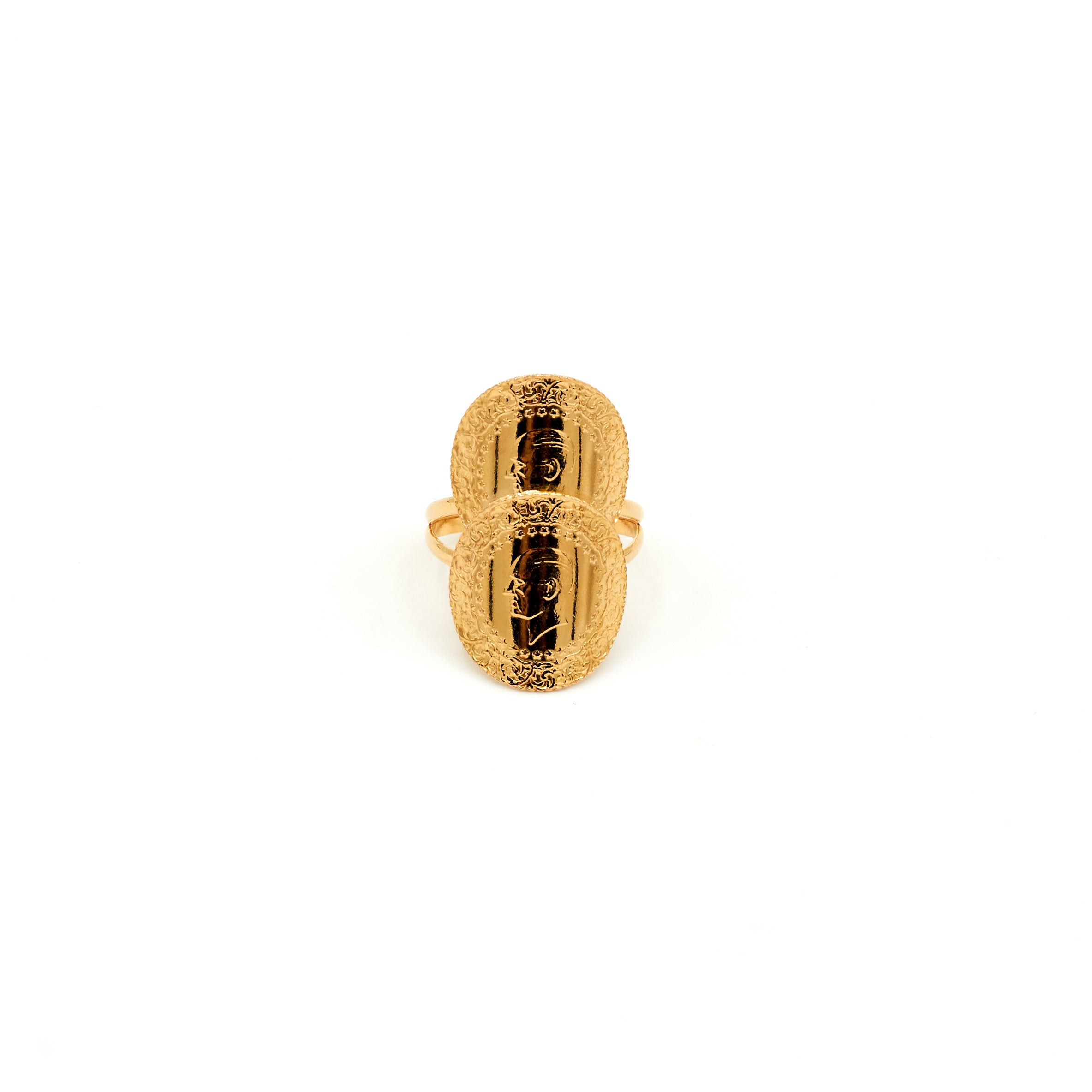 Eleganter Damenring mit Zweifachmünze 916 Gelbgold