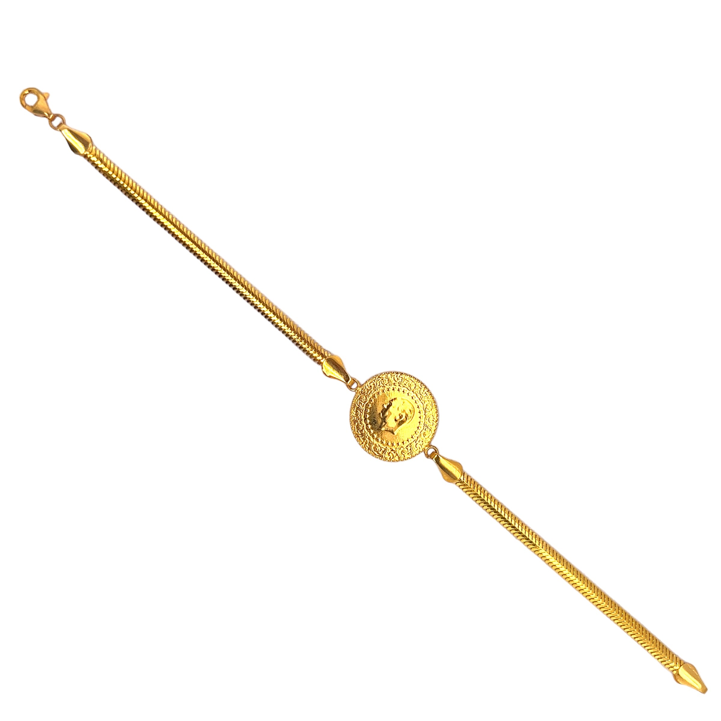 Armband „Fischgräte“ mit Cumhuriyet Münze 22 Karat Gelbgold