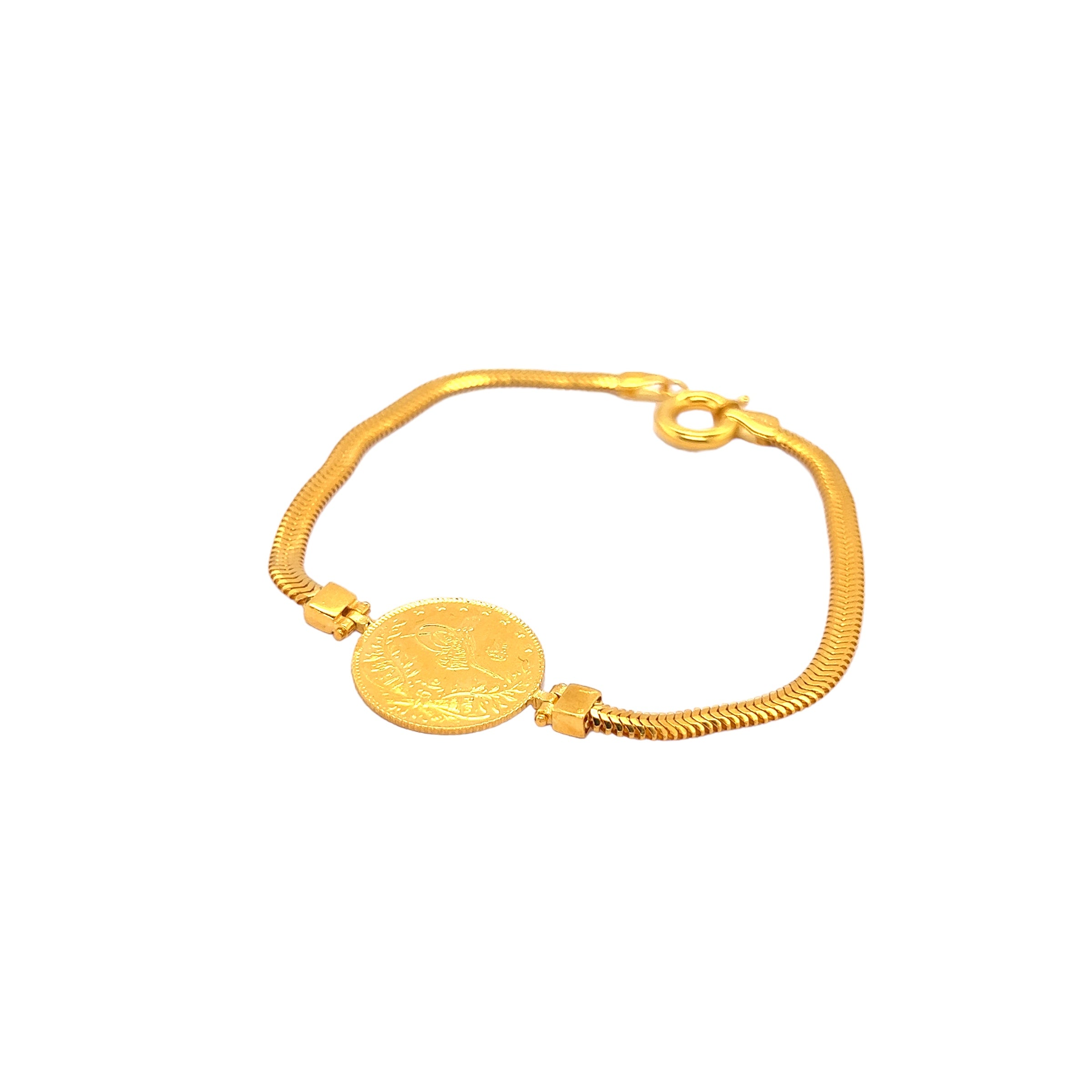 Armband „Fischgräte“ mit Resat Münze 22 Karat Gelbgold